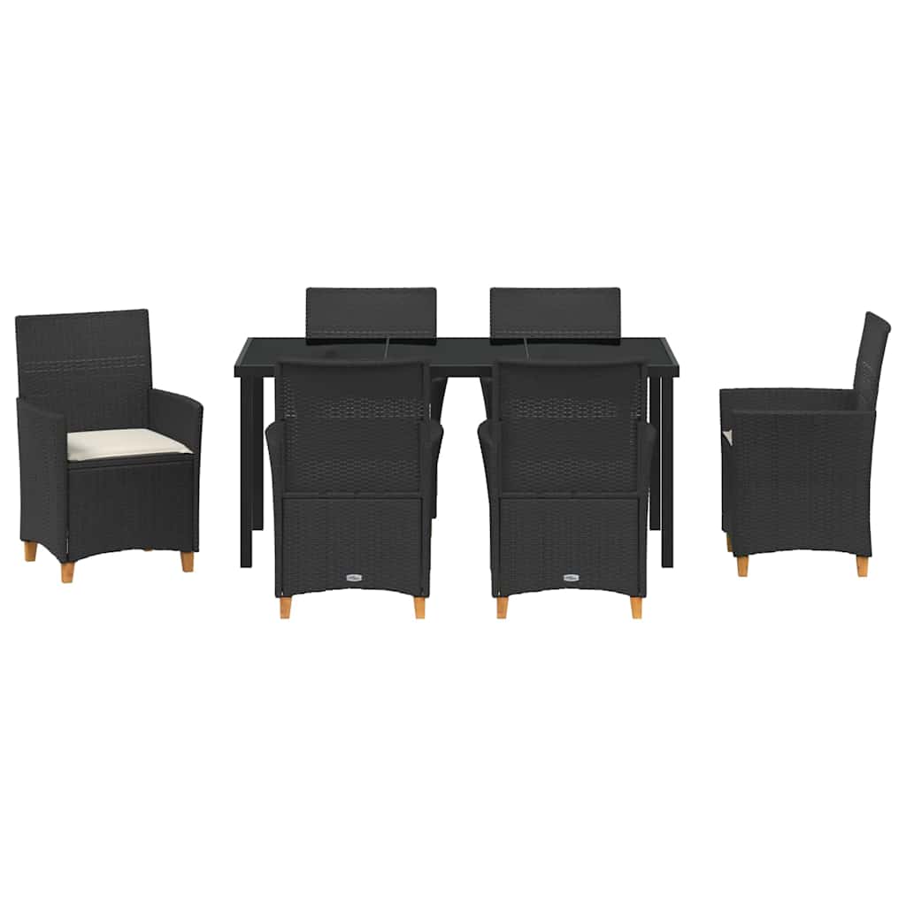 Garten Essgruppe 7 pcs Schwarz Poly-Rattan