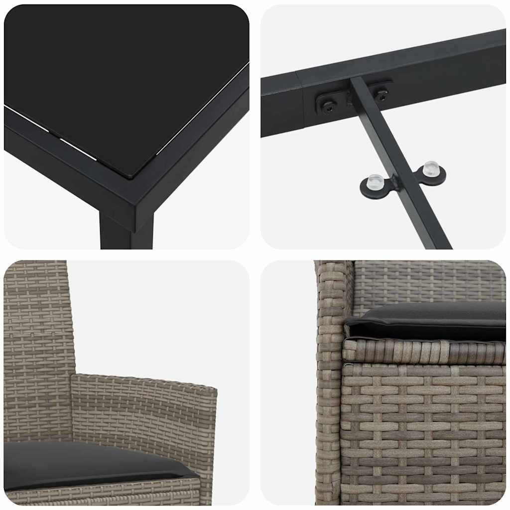 Garten Essgruppe 7 pcs Grau Poly-Rattan