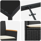 Garten Essgruppe 7 pcs Schwarz Poly-Rattan