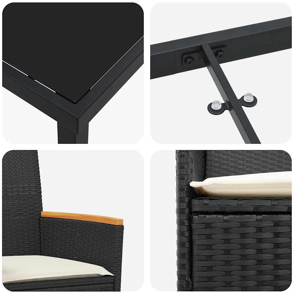 Garten Essgruppe 7 pcs Schwarz Poly-Rattan