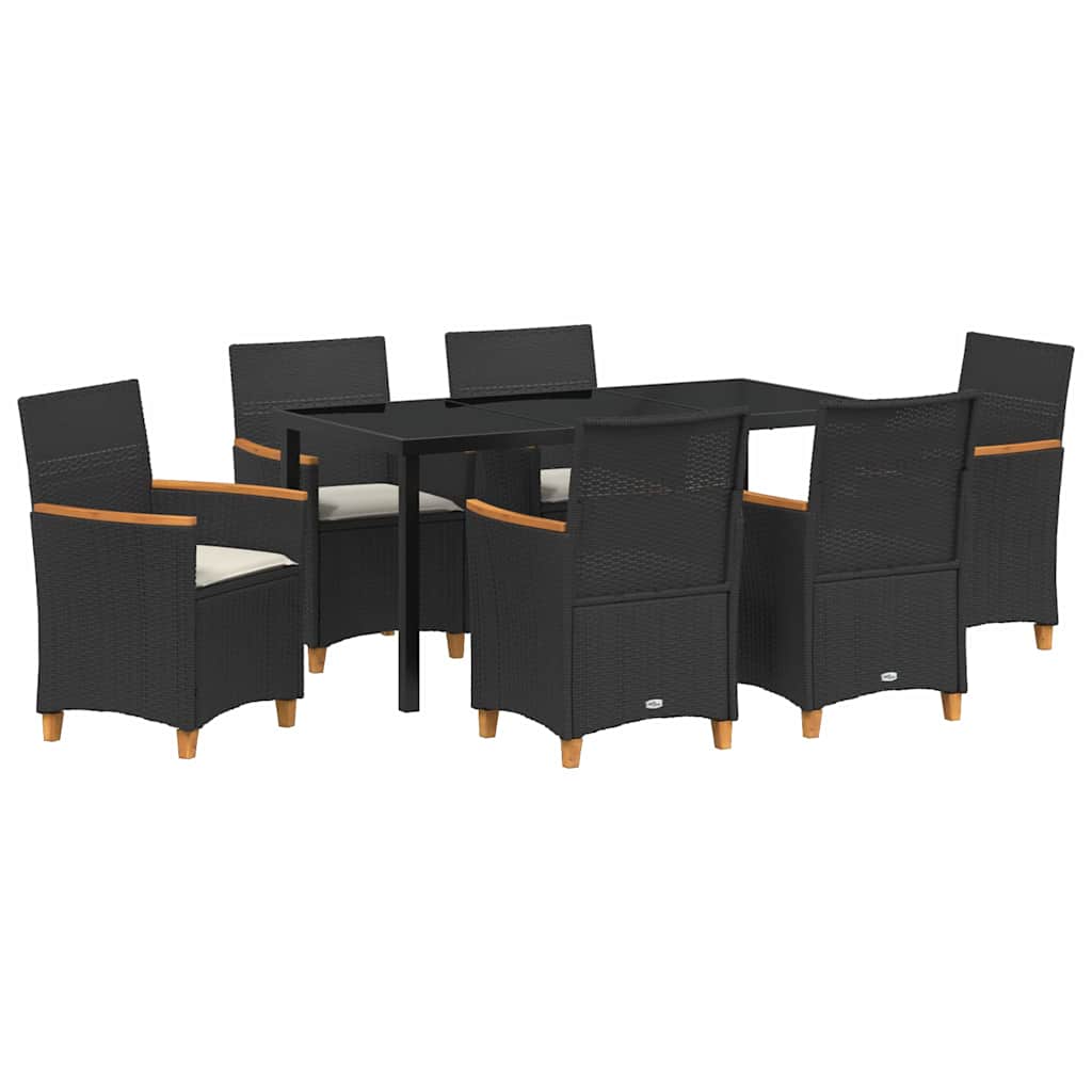 Garten Essgruppe 7 pcs Schwarz Poly-Rattan
