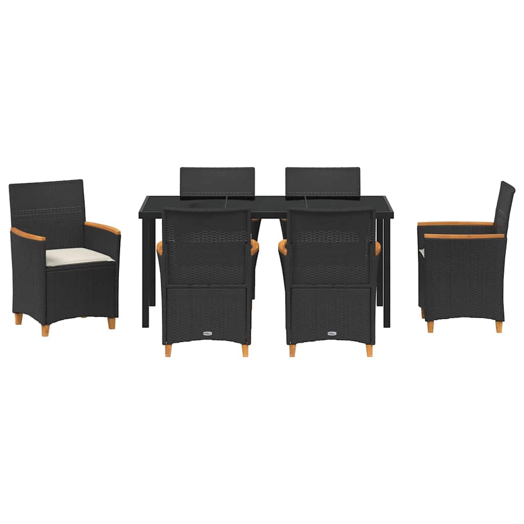 Garten Essgruppe 7 pcs Schwarz Poly-Rattan