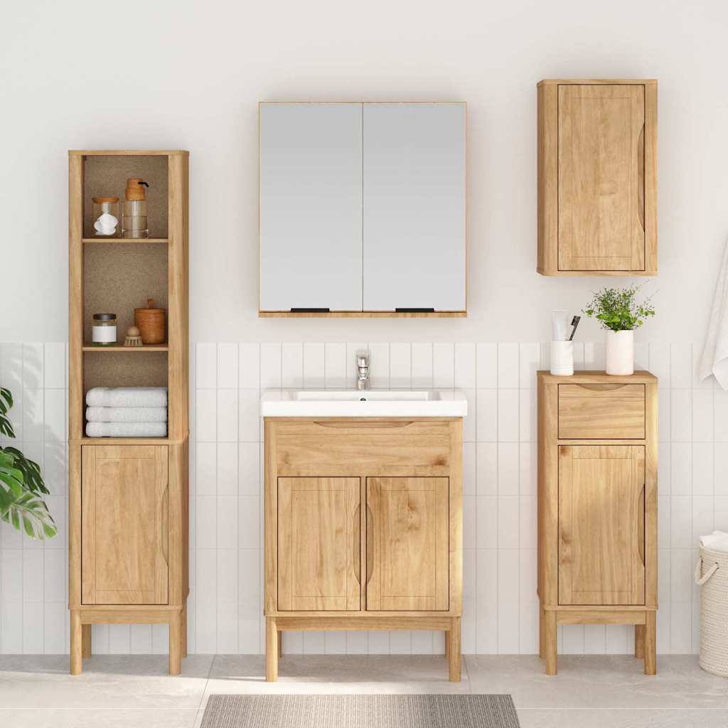 Bad hoher Schrank mit Regal FLORO Wachsbraun 35 x 30 x 160 cm