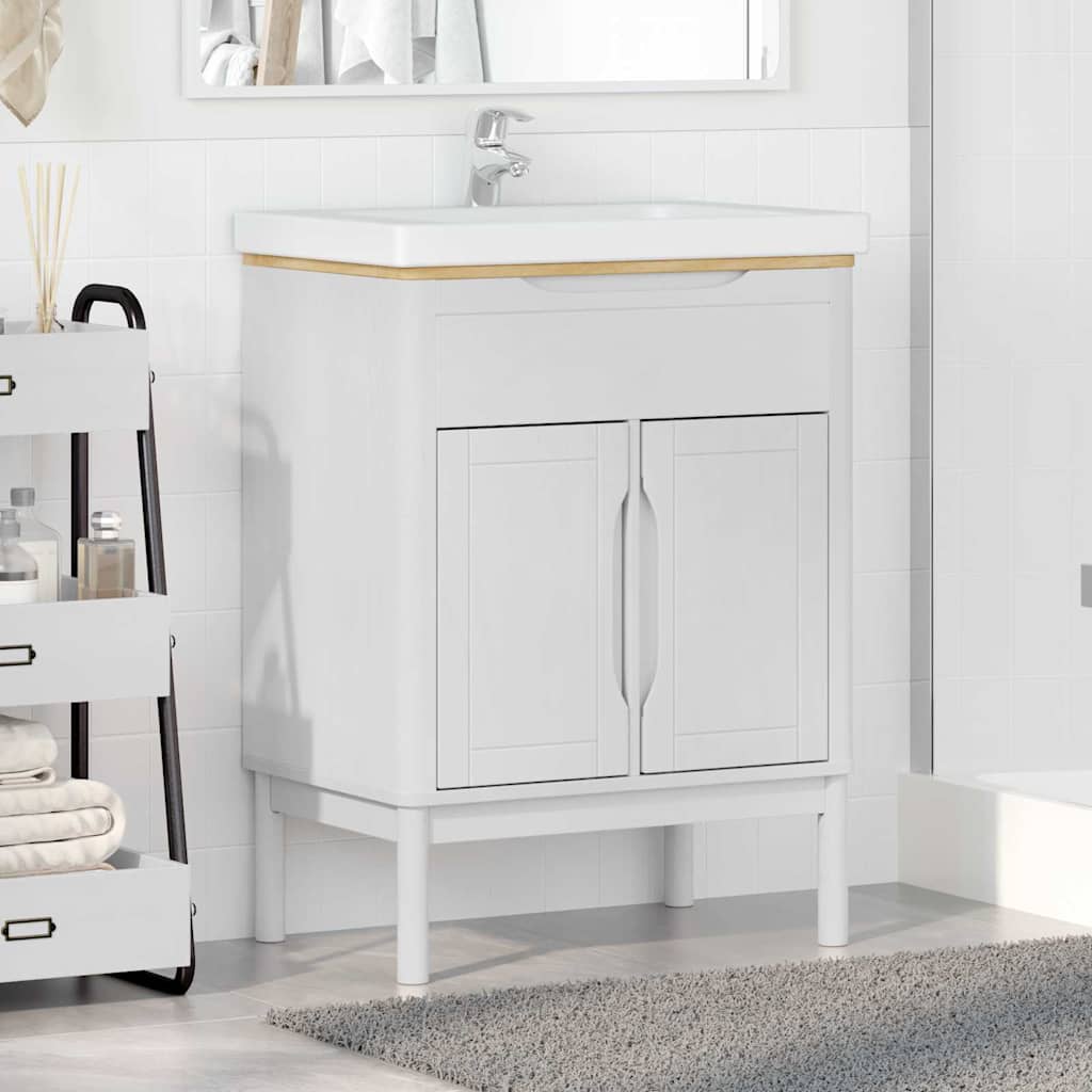 Waschbeckenschrank mit Regal mit Tür FLORO Weiß 60 x 40 x 80 cm