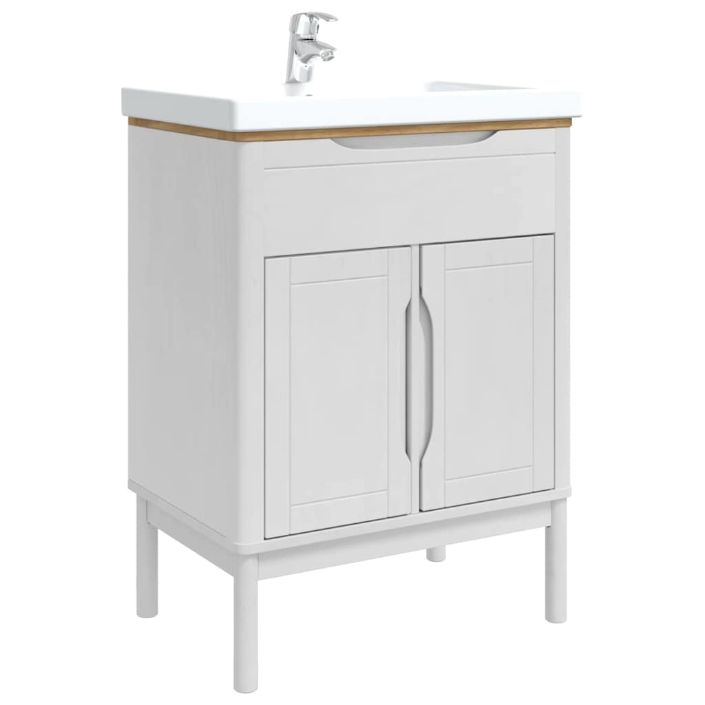 Waschbeckenschrank mit Regal mit Tür FLORO Weiß 60 x 40 x 80 cm