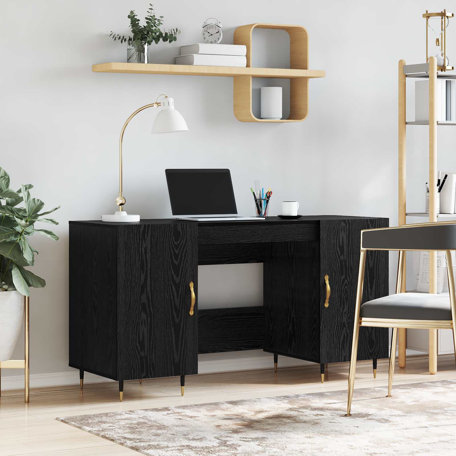 Schreibtisch mit Regal Schwarz Eichen-Optik 140 x 50 x 75 cm