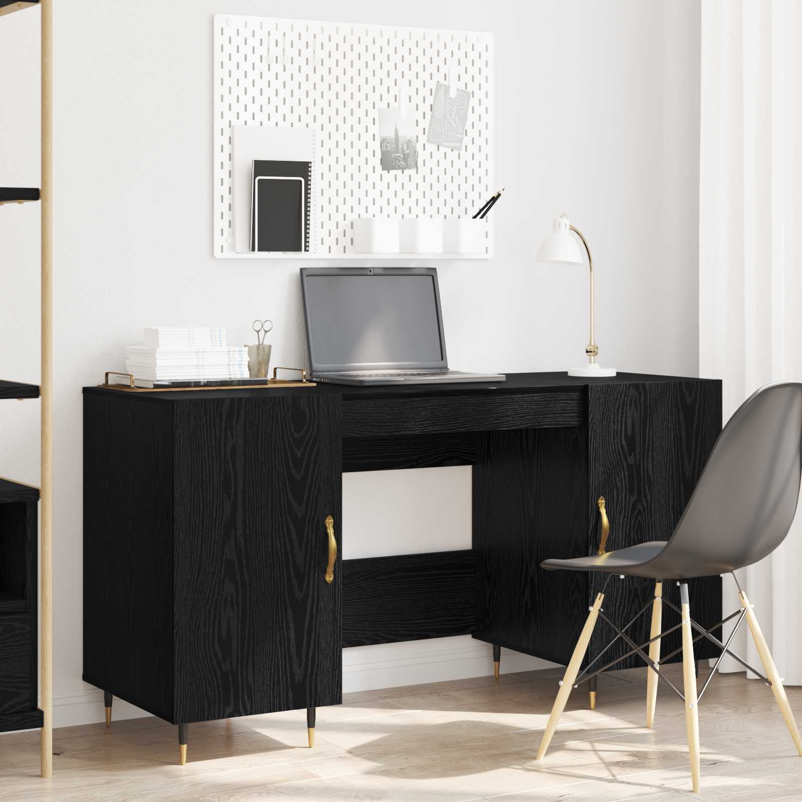 Schreibtisch mit Regal Schwarz Eichen-Optik 140 x 50 x 75 cm