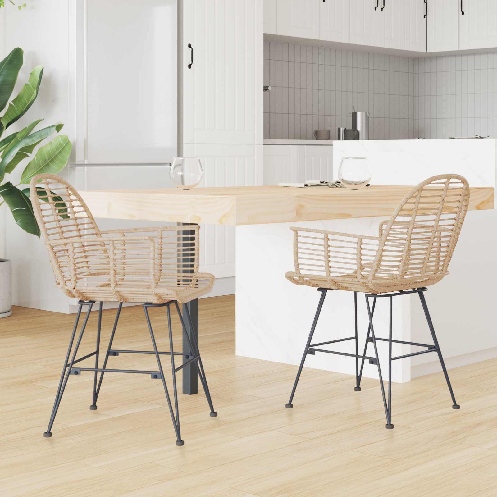 Esszimmerstuhl 2 pcs Rattan und Eisen Natur 57 x 55 x 85 cm