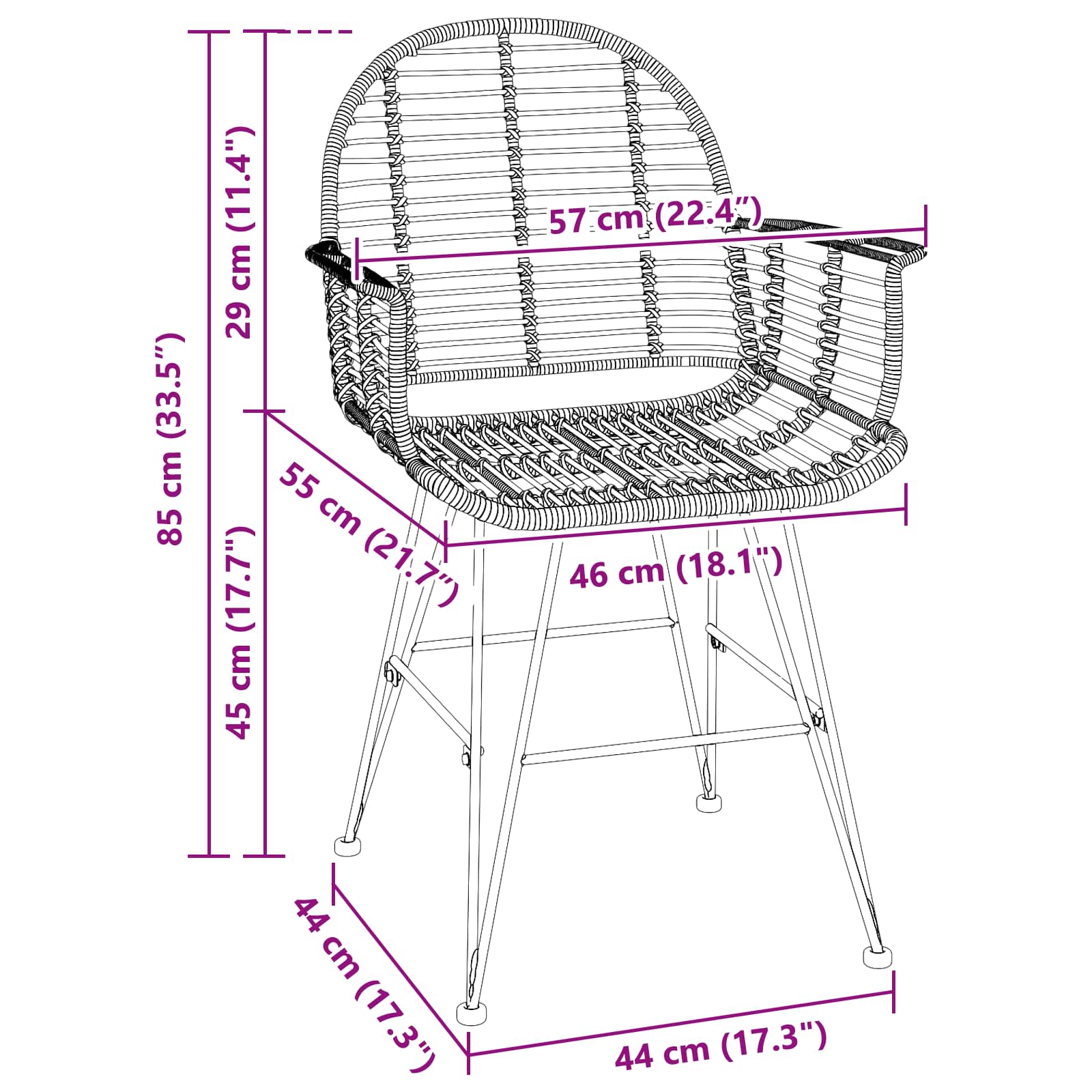 Esszimmerstuhl 2 pcs Rattan und Eisen Natur 57 x 55 x 85 cm