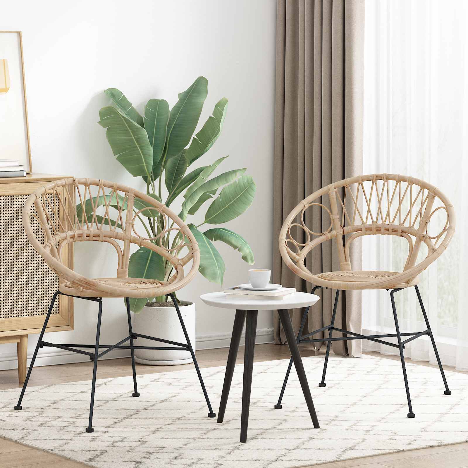 Esszimmerstuhl 2 pcs Rattan und Eisen Natur 54 x 65 x 82 cm