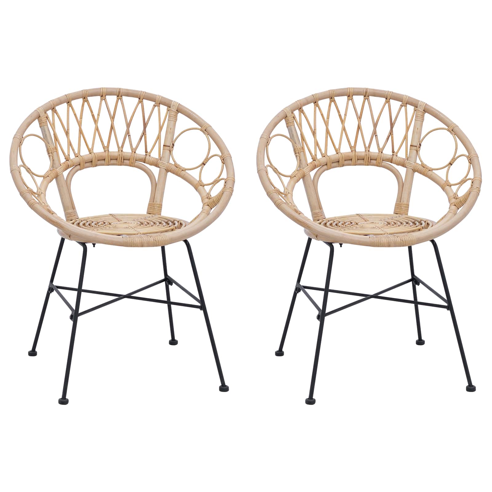 Esszimmerstuhl 2 pcs Rattan und Eisen Natur 54 x 65 x 82 cm