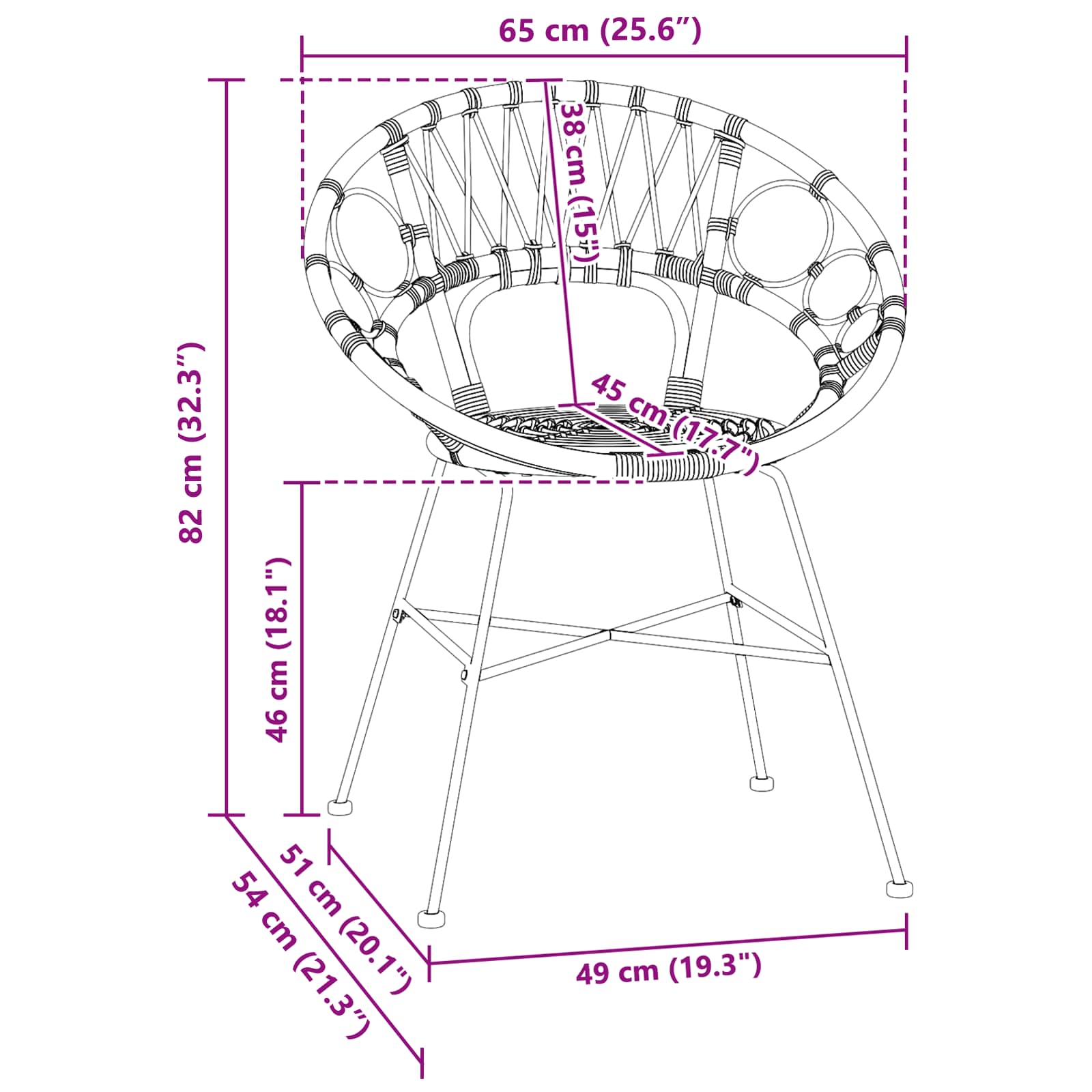 Esszimmerstuhl 2 pcs Rattan und Eisen Natur 54 x 65 x 82 cm