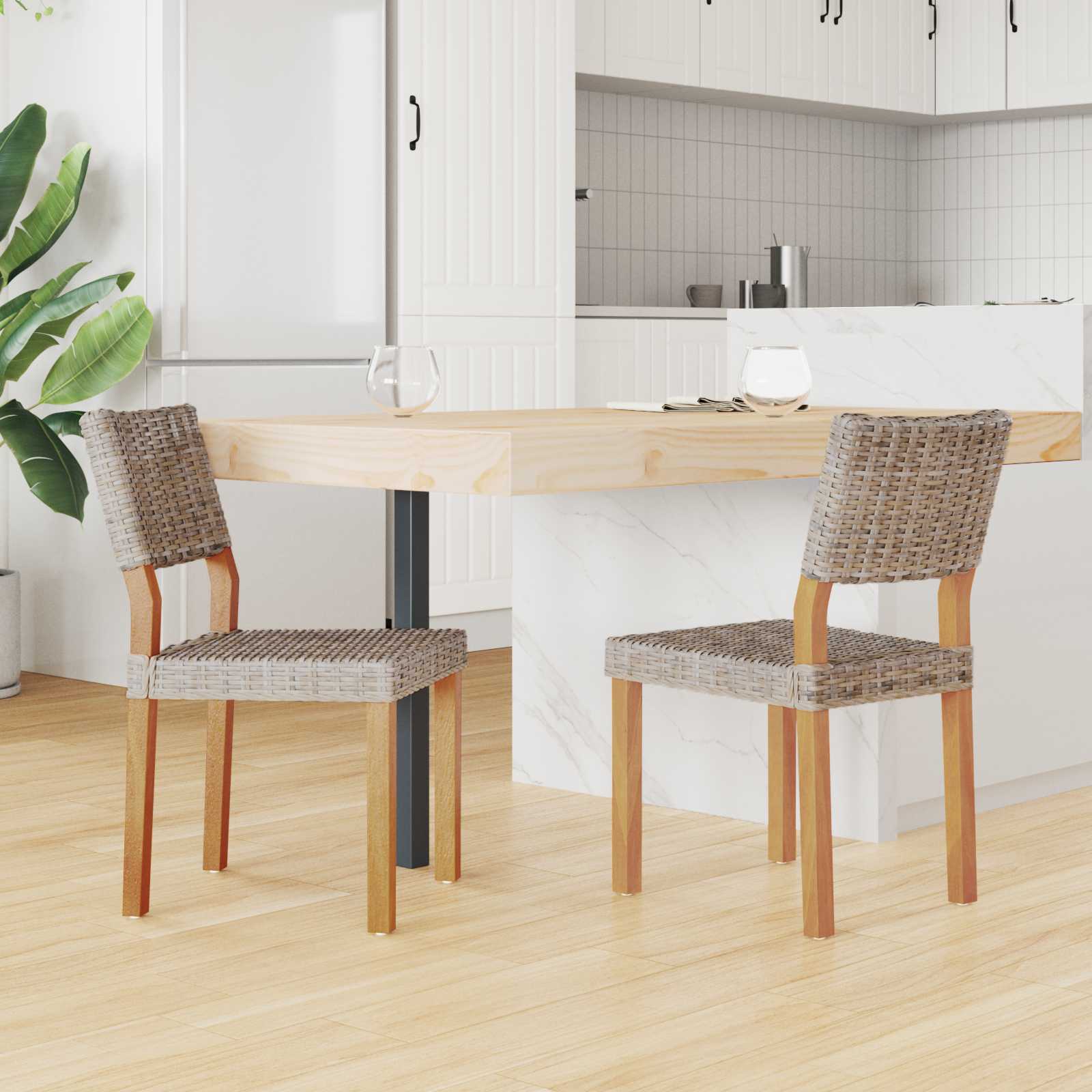 Esszimmerstuhl 2 pcs Kubu Rattan Kubu Grau 46 x 55 x 84 cm