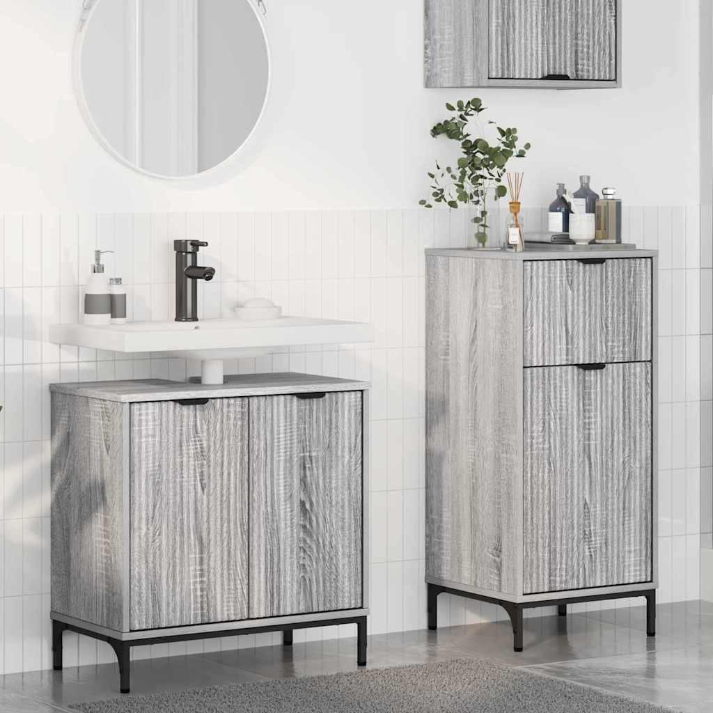 Badezimmermöbel-Set 2 pcs Graues Sonoma Sperrholz und Metall