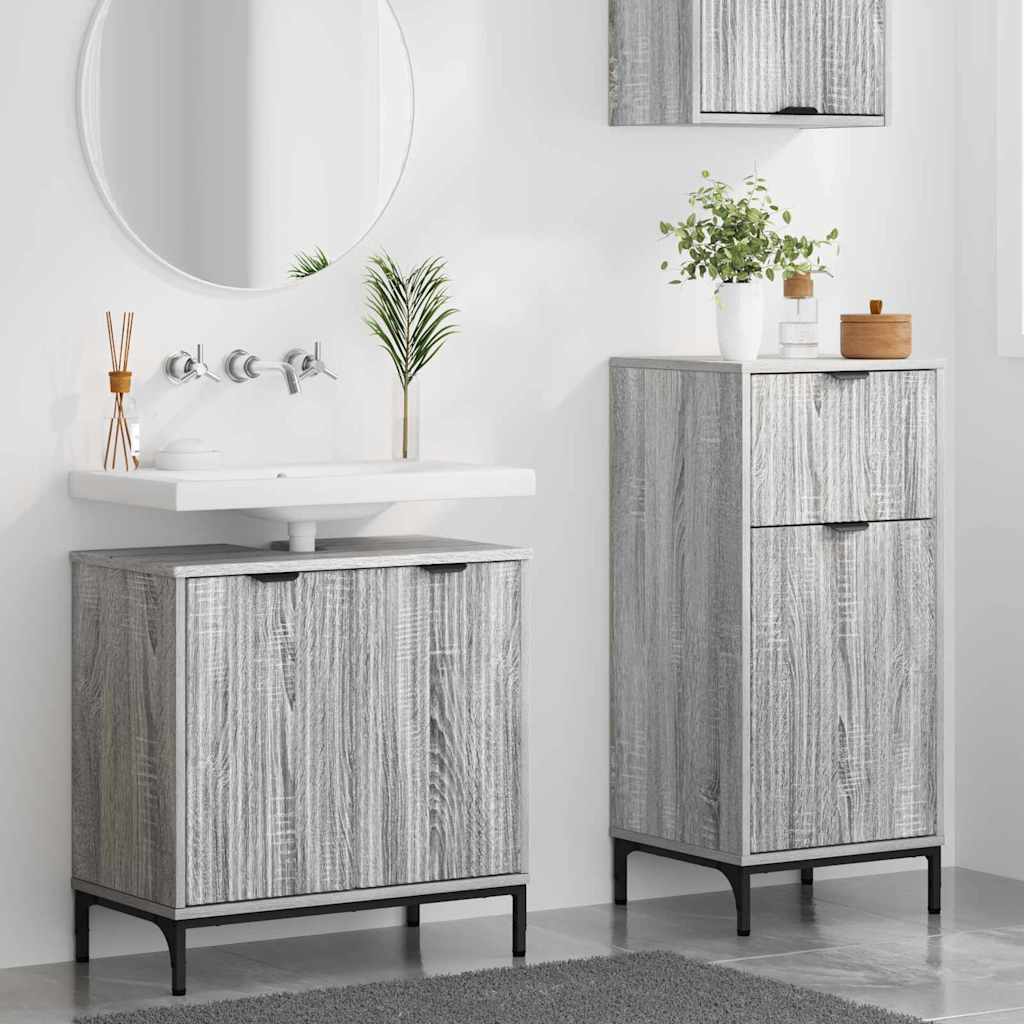 Badezimmermöbel-Set 2 pcs Graues Sonoma Sperrholz und Metall