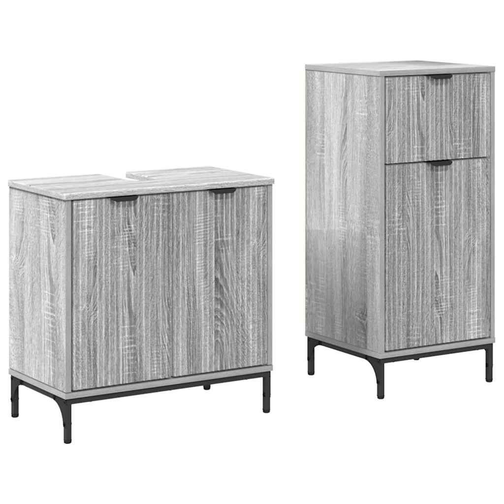 Badezimmermöbel-Set 2 pcs Graues Sonoma Sperrholz und Metall