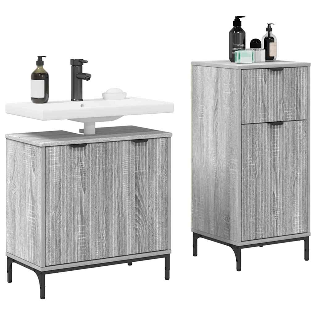Badezimmermöbel-Set 2 pcs Graues Sonoma Sperrholz und Metall