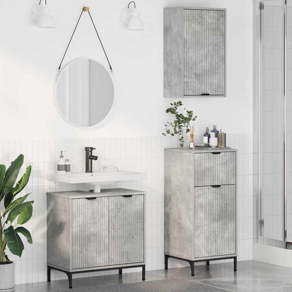 Badezimmermöbel Set mit Regal 3 pcs Betongrau Holzwerkstoff