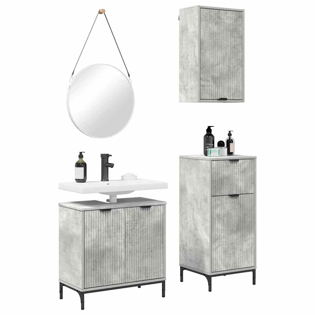 Badezimmermöbel Set mit Regal 3 pcs Betongrau Holzwerkstoff