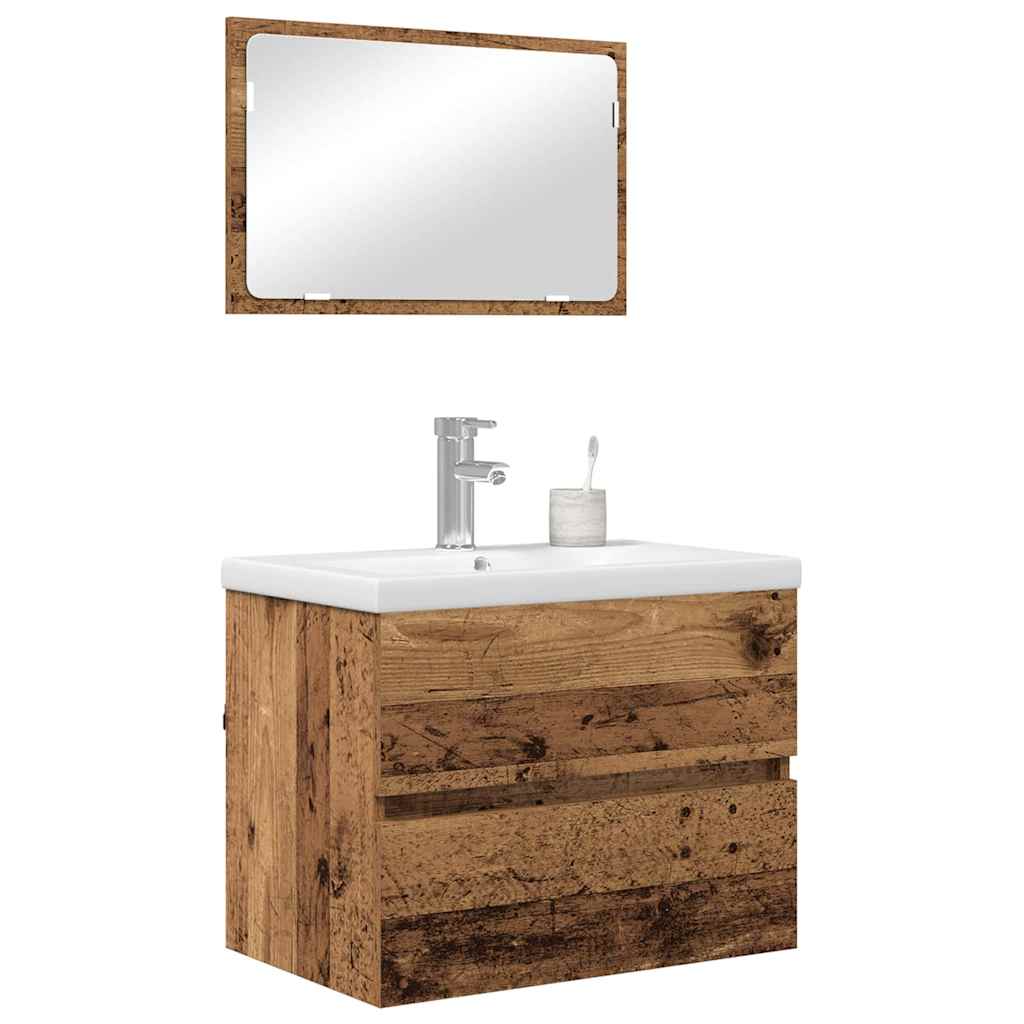 Badezimmermöbel-Set mit Schubladen 3 pcs Altholz Holzwerkstoff