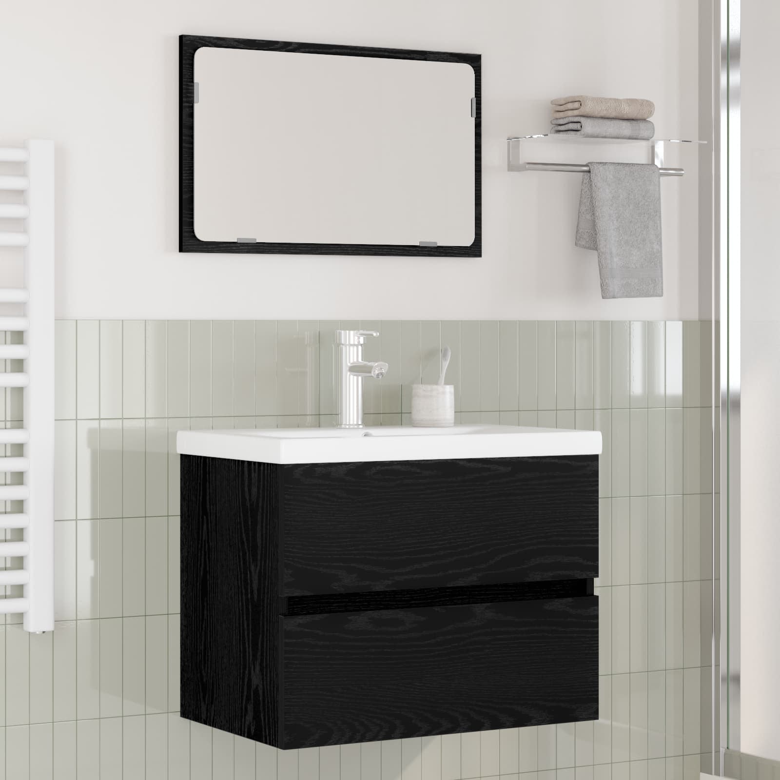 Badezimmermöbel-Set 3 pcs Schwarz Eichen-Optik Holzwerkstoff