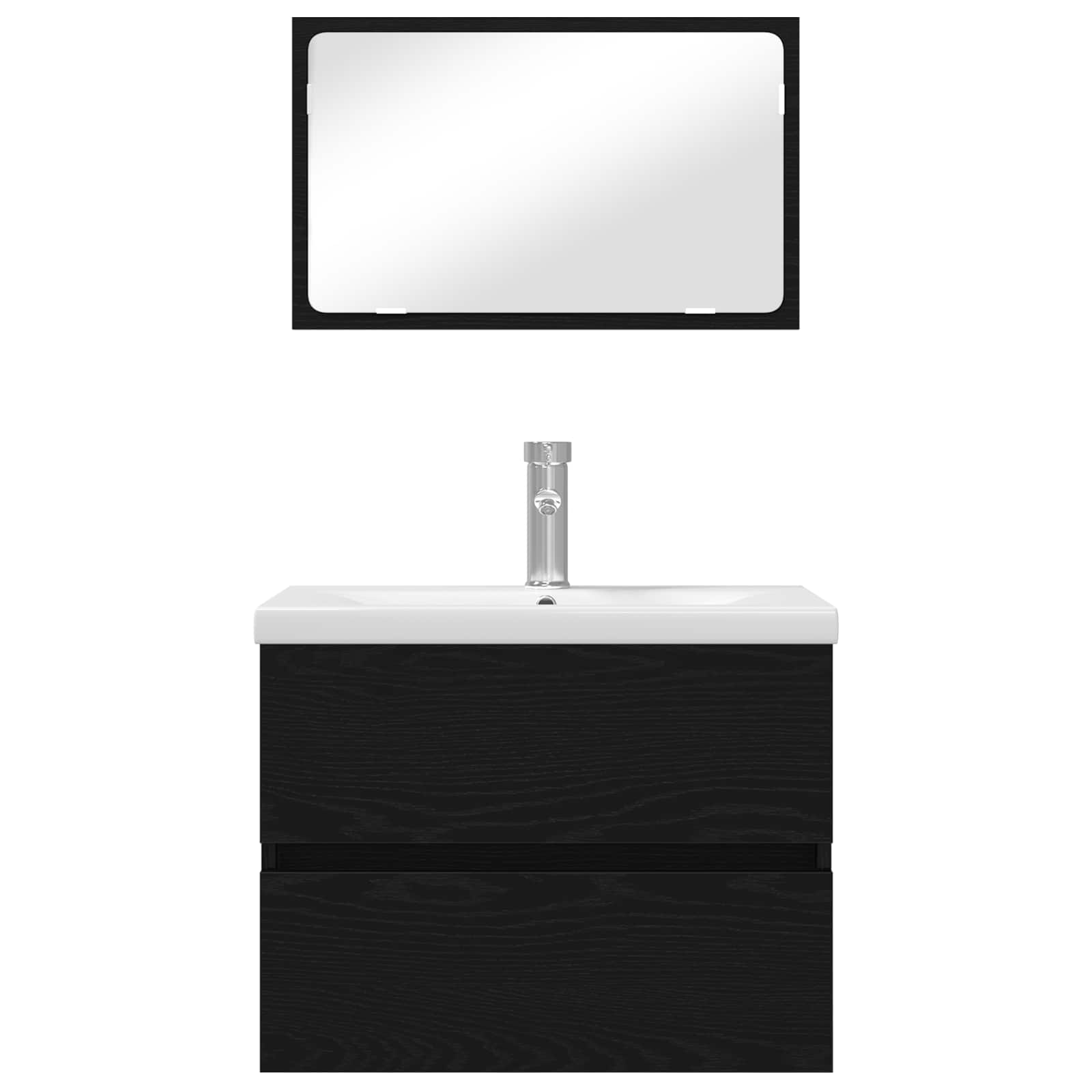Badezimmermöbel-Set 3 pcs Schwarz Eichen-Optik Holzwerkstoff
