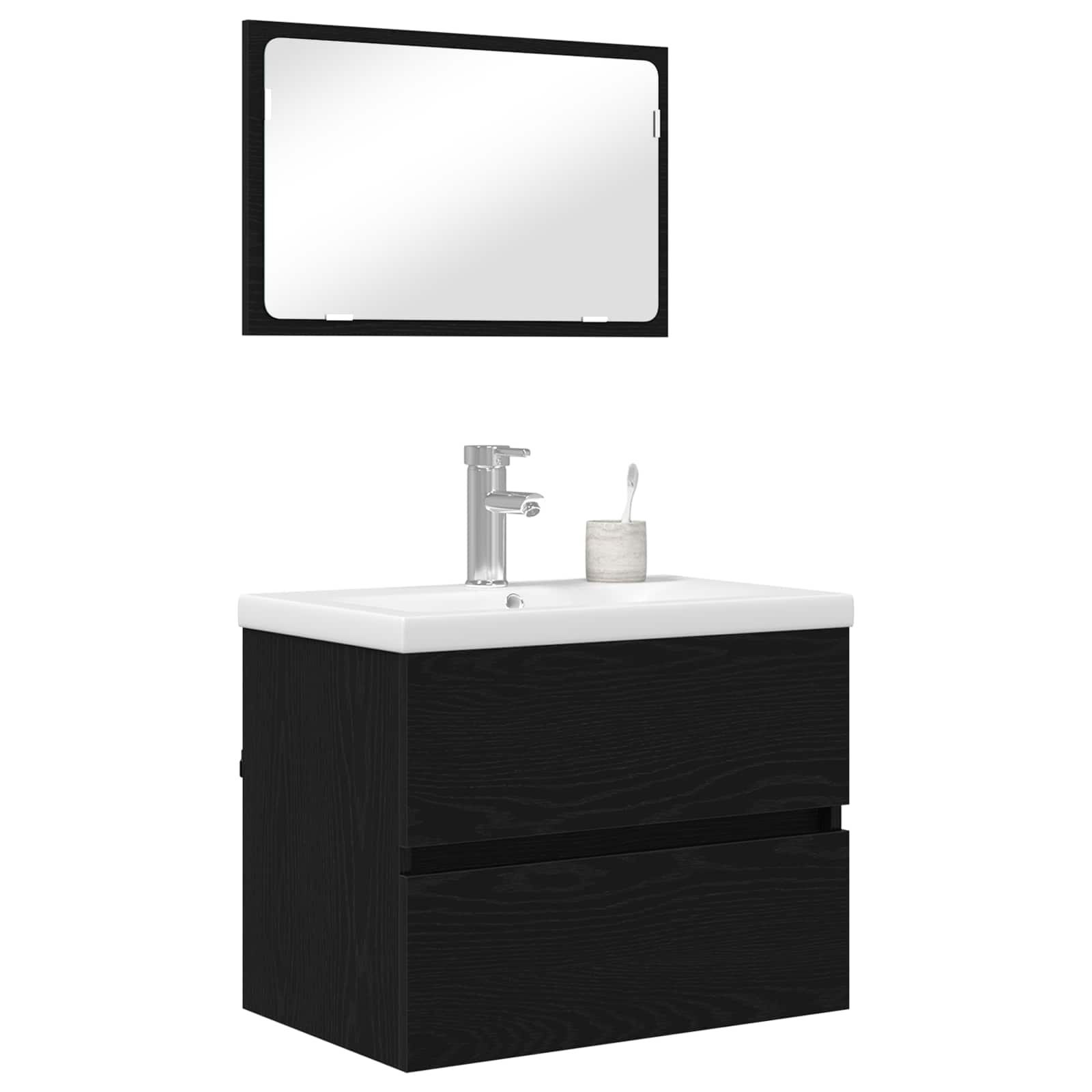 Badezimmermöbel-Set 3 pcs Schwarz Eichen-Optik Holzwerkstoff
