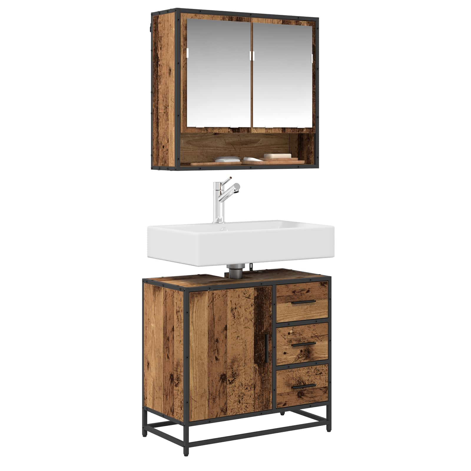 Badezimmerschrank mit Tür Altholz 65 x 33 x 60 cm Holzwerkstoff
