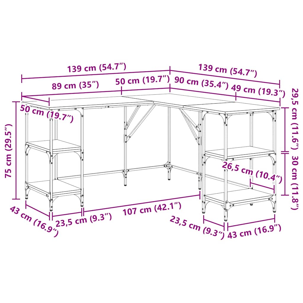 Schreibtisch Artisan-Eiche 139 x 139 x 75 cm Holzwerkstoff