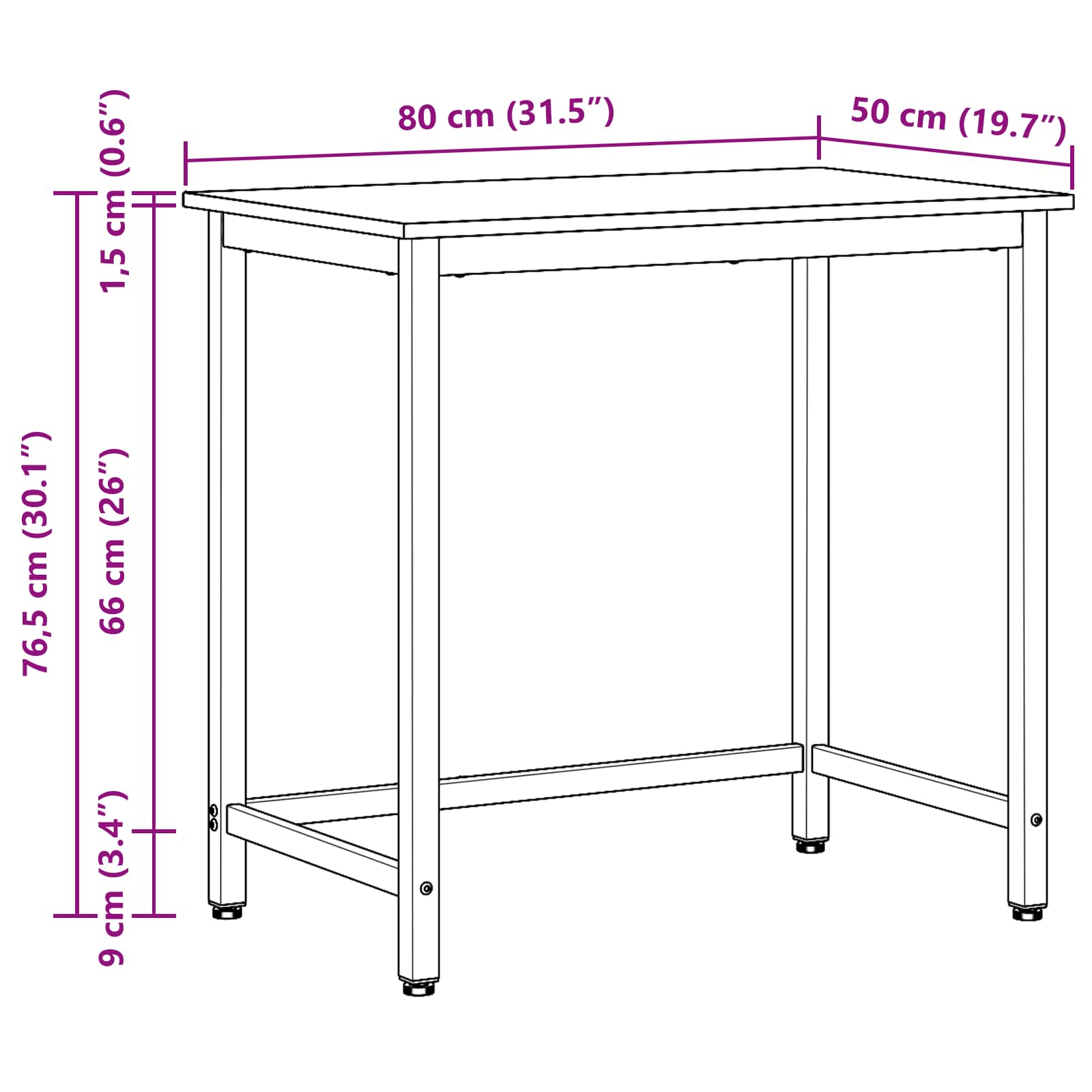 Tisch Schwarz Eichen-Optik 80 x 50 x 76,5 cm