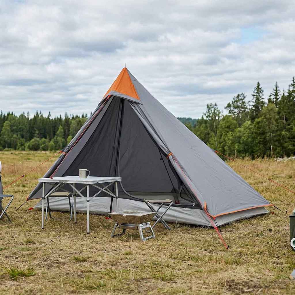 Trekkingzelt Grau und Orange 222 x 85 x 125 cm