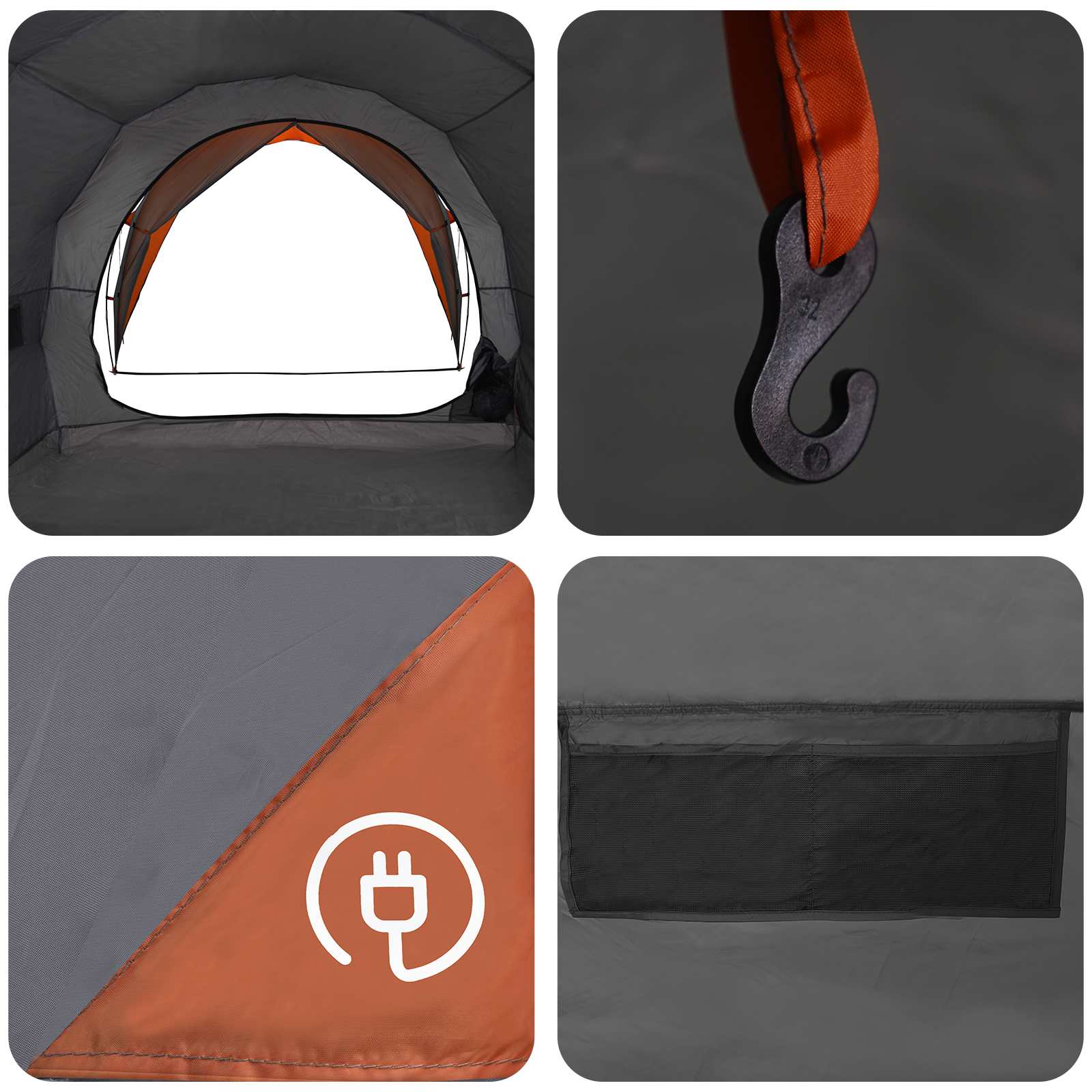 Tunnelzelt Grau und Orange 382 x 262 x 214 cm