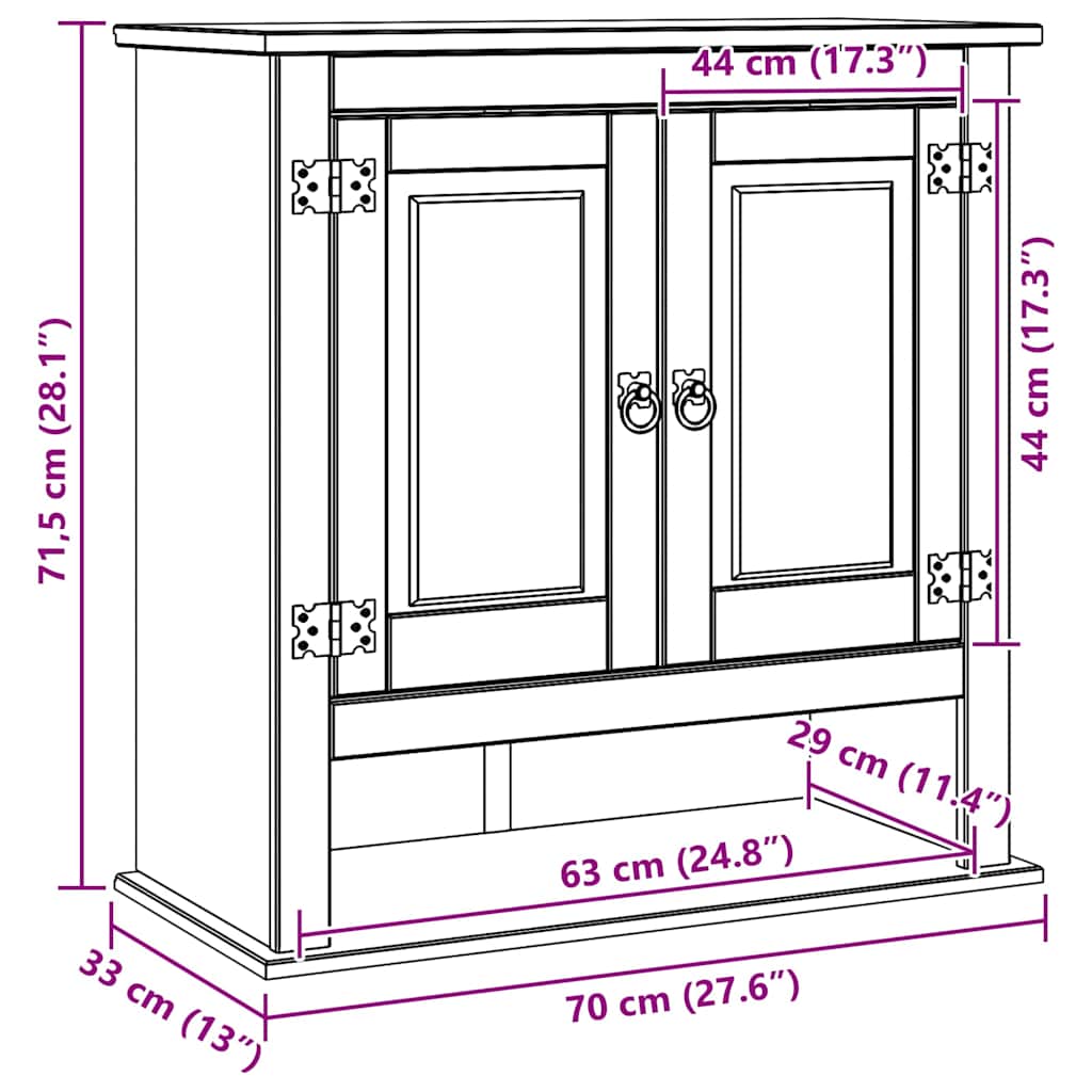 Hängeschrank Corona Weiß 70 x 33 x 71,5 cm Massives Kiefernholz