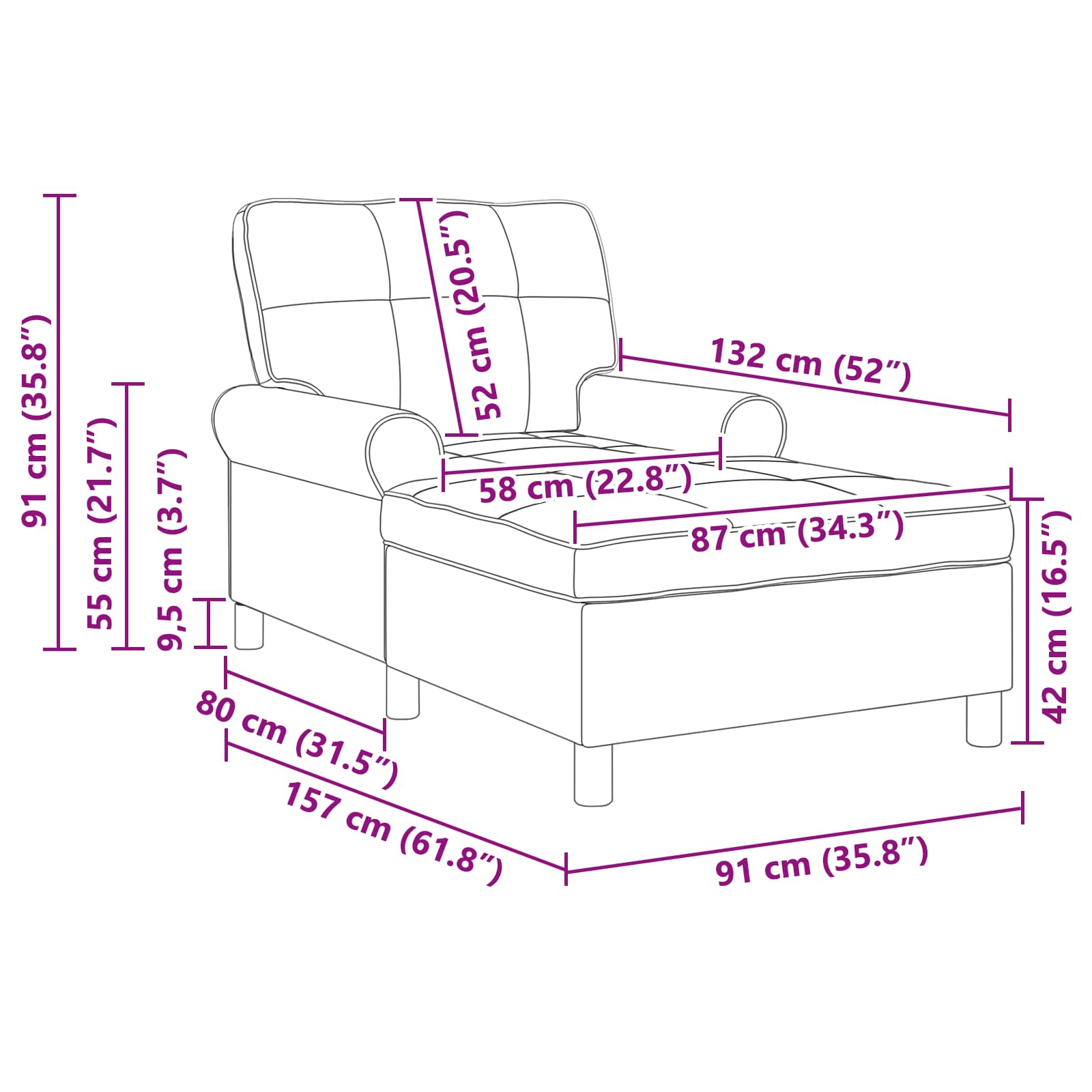 Lounge-Liege mit Kissen Schwarz 91 x 157 x 91 cm Kunstleder