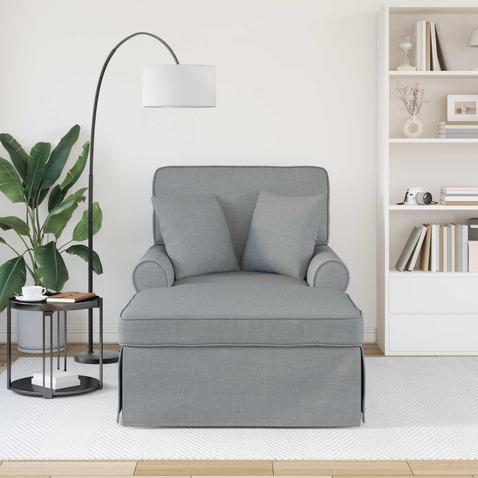 Chaise Lounge mit Rock mit Kissen 3 pcs Hellgrau Stoff