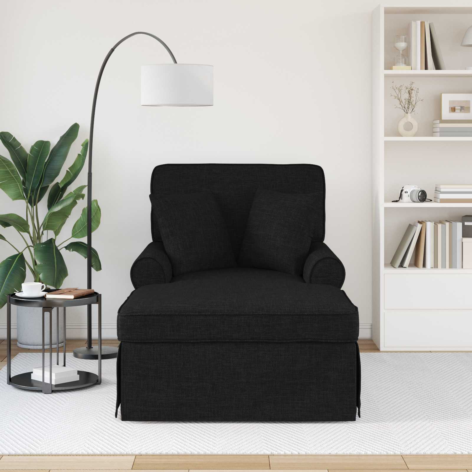 Chaise Lounge mit Rock mit Kissen 3 pcs Schwarz Stoff