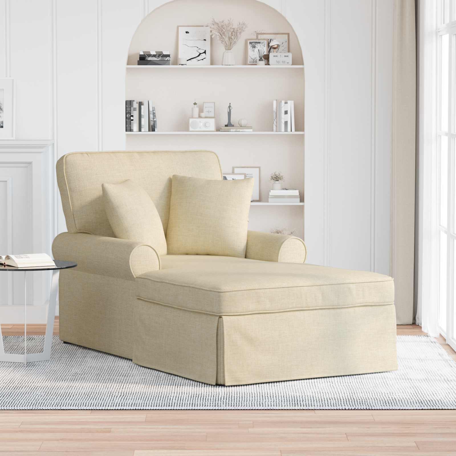 Chaise Lounge mit Rock mit Kissen mit Kissen 3 pcs Creme Stoff
