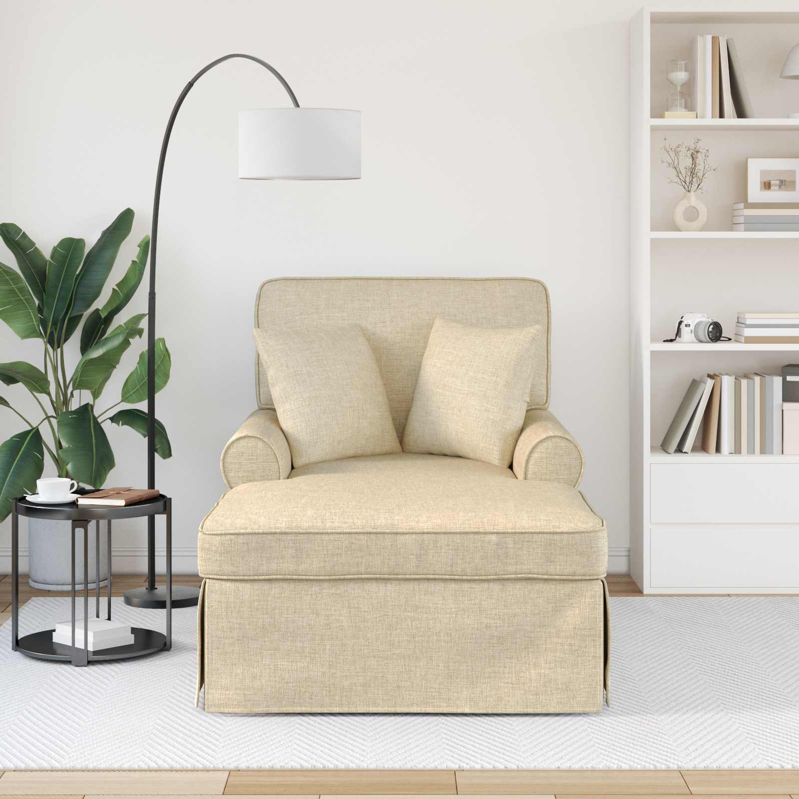 Chaise Lounge mit Rock mit Kissen mit Kissen 3 pcs Creme Stoff