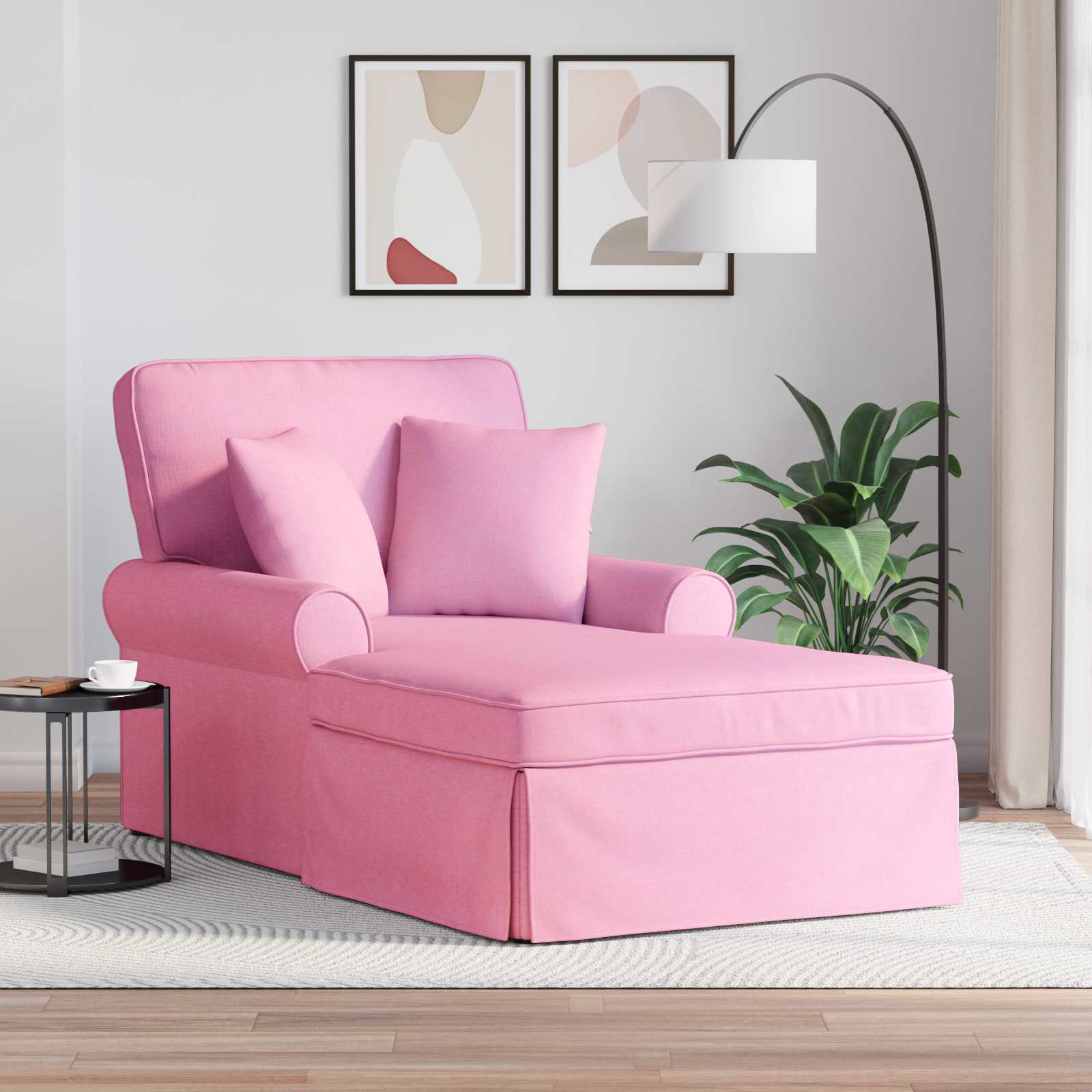 Chaise Lounge mit Rock mit Kissen mit Kissen 3 pcs Rosa Stoff