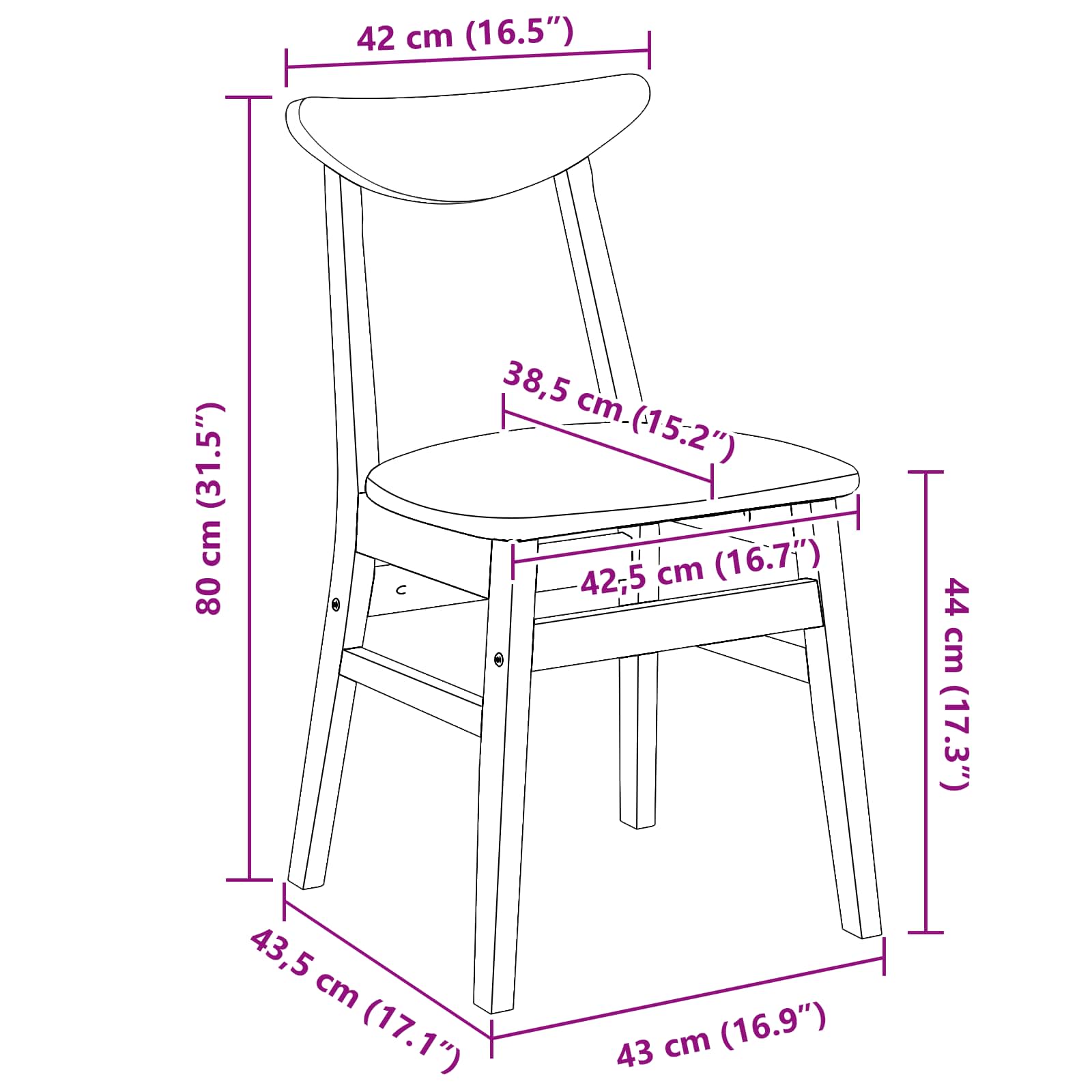Esszimmerstühle 2 pcs Weiß 42 x 47.5 x 81 cm Massives Gummiholz