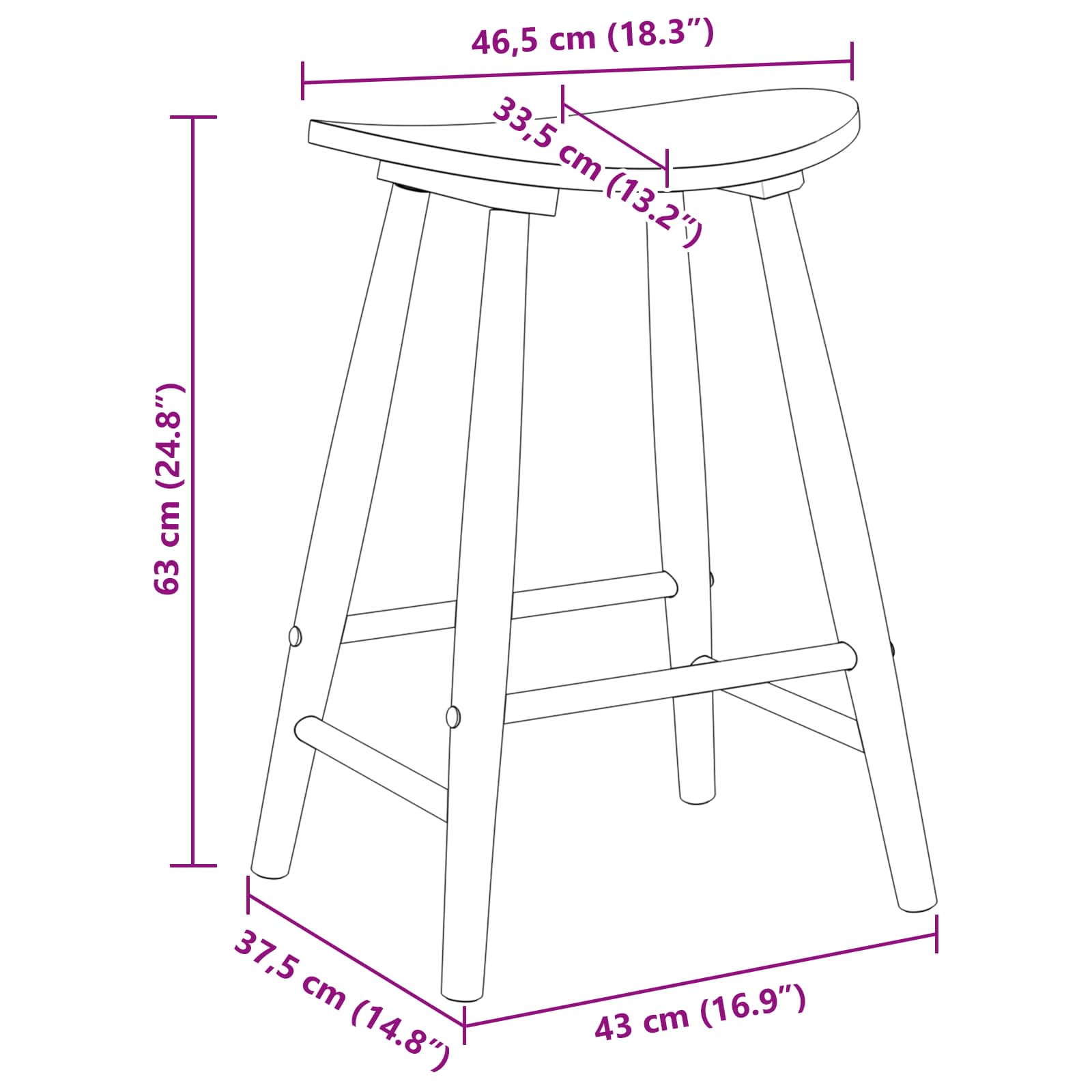 Esszimmerstühle 2 pcs Natur 46 x 37 x 63 cm Massives Gummiholz