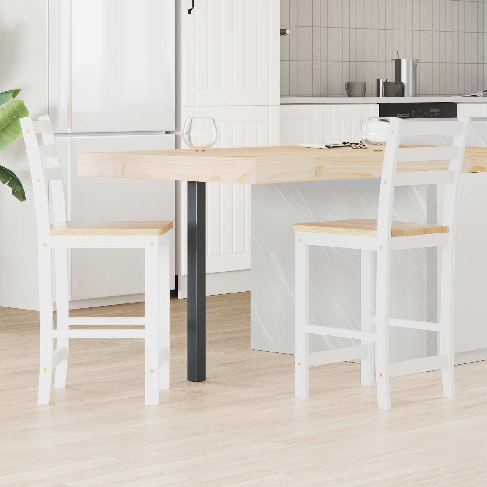 Esszimmerstühle 2 pcs Massives Gummiholz Weiß