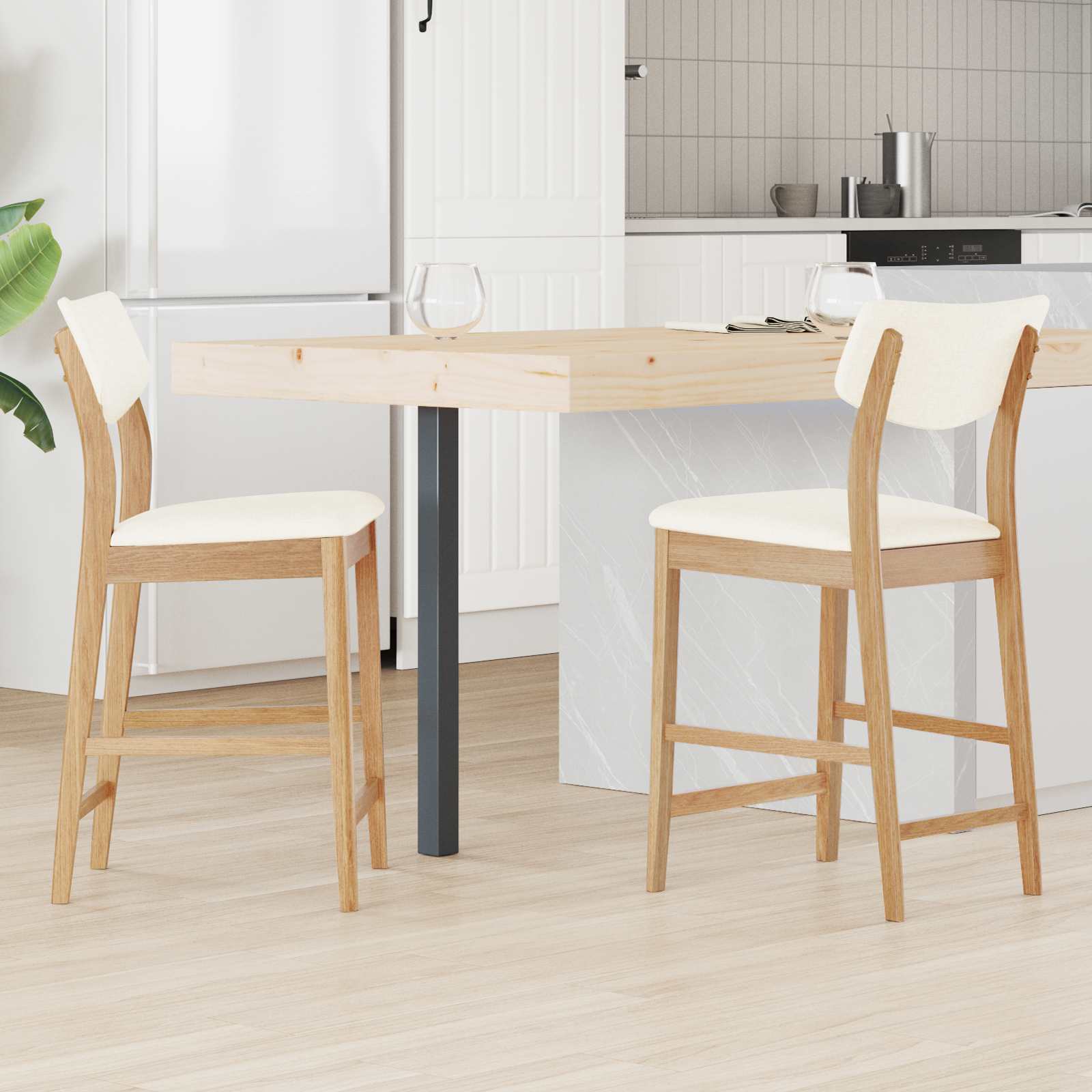 Esszimmerstühle 2 pcs Natur 48 x 49 x 95 cm Massives Gummiholz