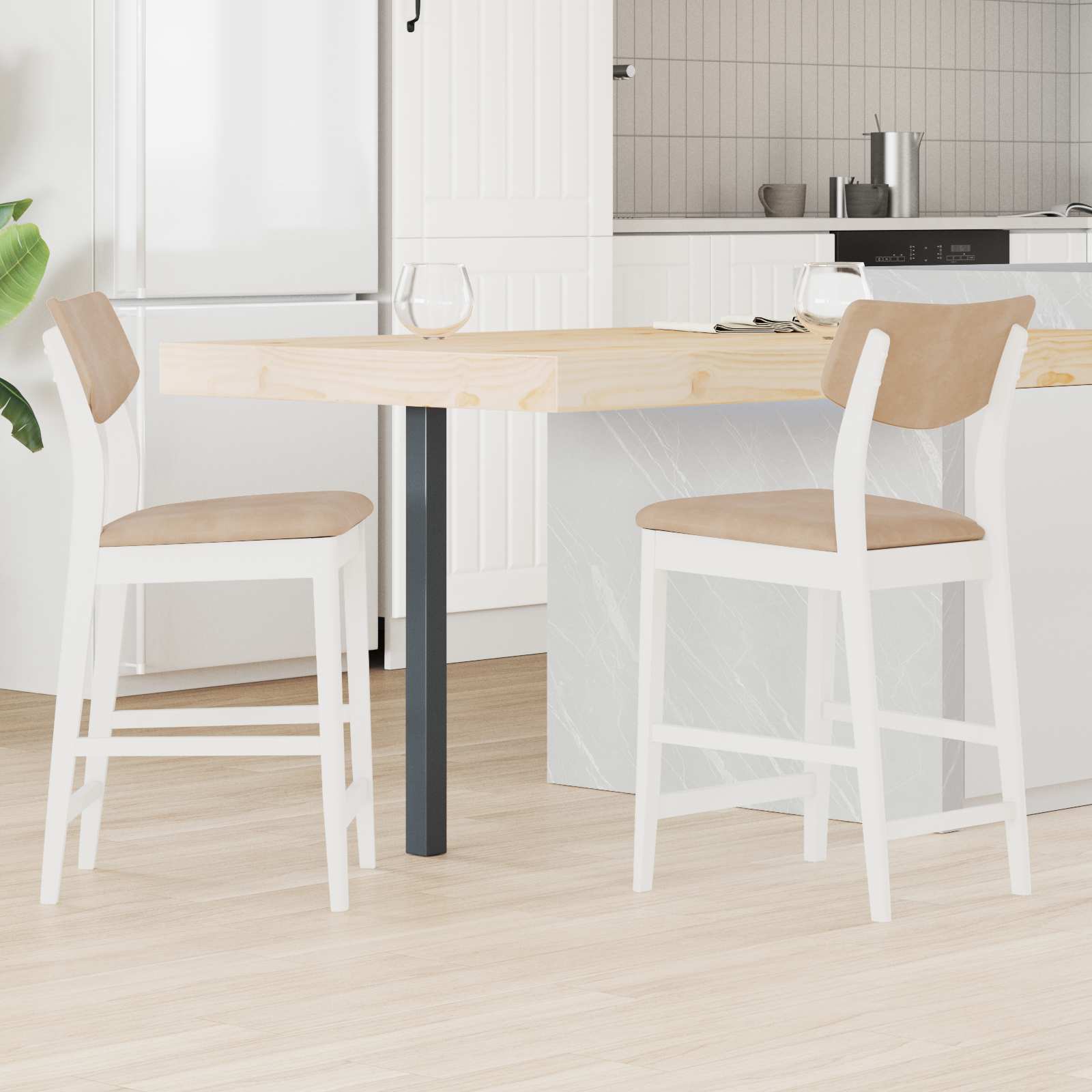 Esszimmerstühle 2 pcs Weiß 48 x 49 x 95 cm Massives Gummiholz