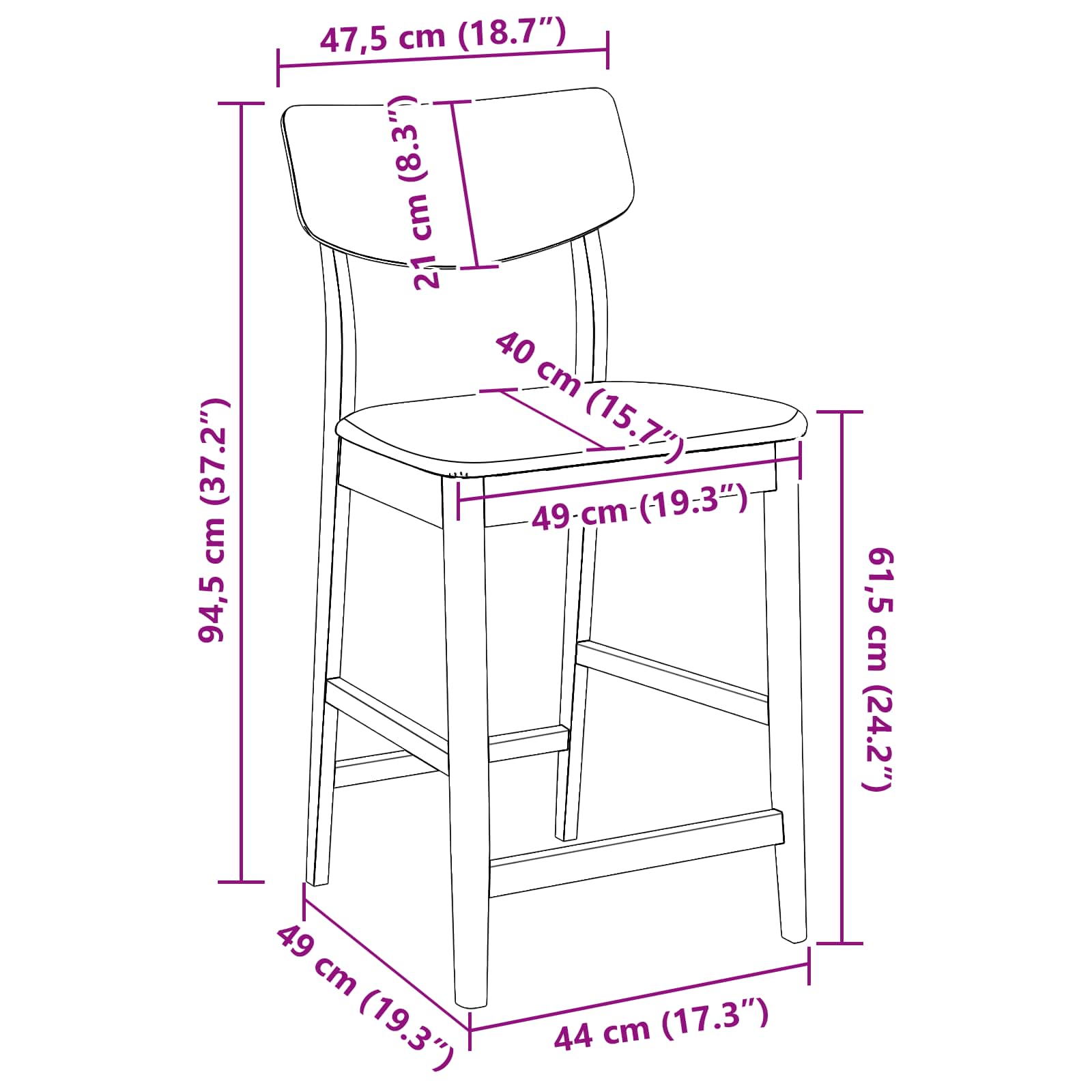 Esszimmerstühle 2 pcs Weiß 48 x 49 x 95 cm Massives Gummiholz