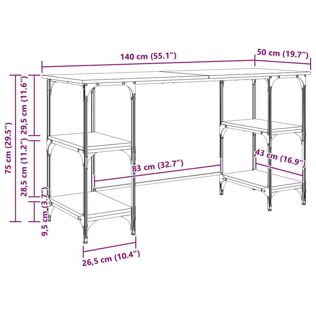 Schreibtisch mit Regal Schwarz Eichen-Optik 140 x 50 x 75 cm