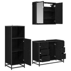Badezimmermöbel-Set 3 pcs Schwarz Eichen-Optik Holzwerkstoff