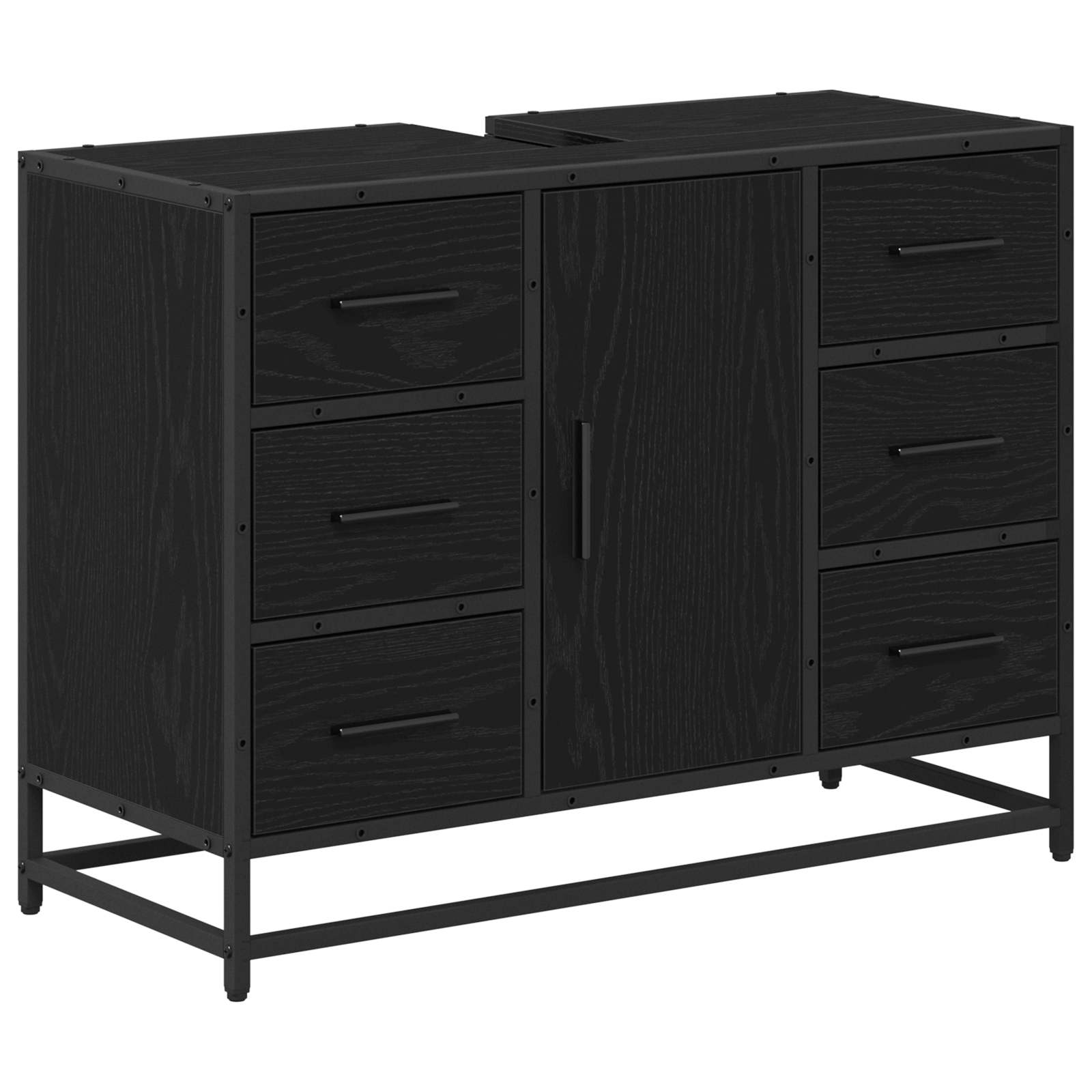 Badezimmermöbel-Set 3 pcs Schwarz Eichen-Optik Holzwerkstoff