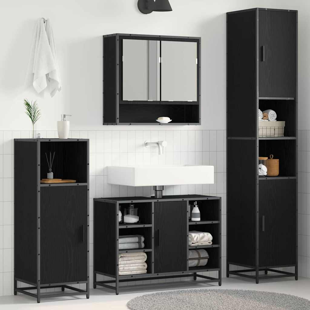 Badezimmermöbel-Set Schwarz Eichen-Optik 35 x 37,5 x 188,5 cm