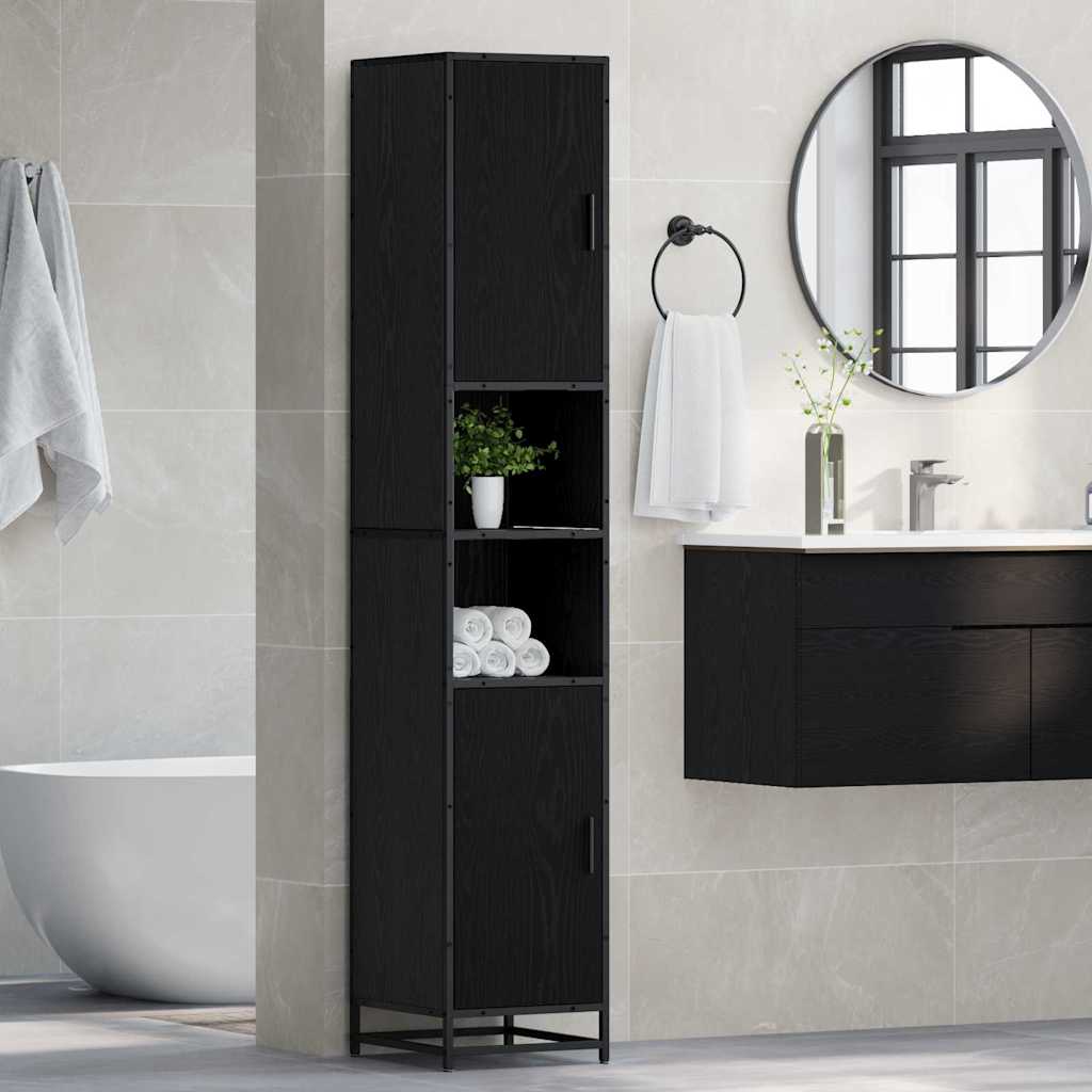 Badezimmermöbel-Set Schwarz Eichen-Optik 35 x 37,5 x 188,5 cm